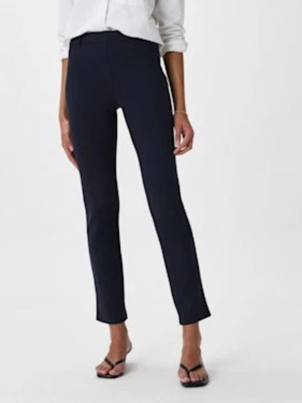 QUINCE Navy Ultra-Stretch Ponte Straight Leg Pants XS 30" Inseam Pockets NWOT